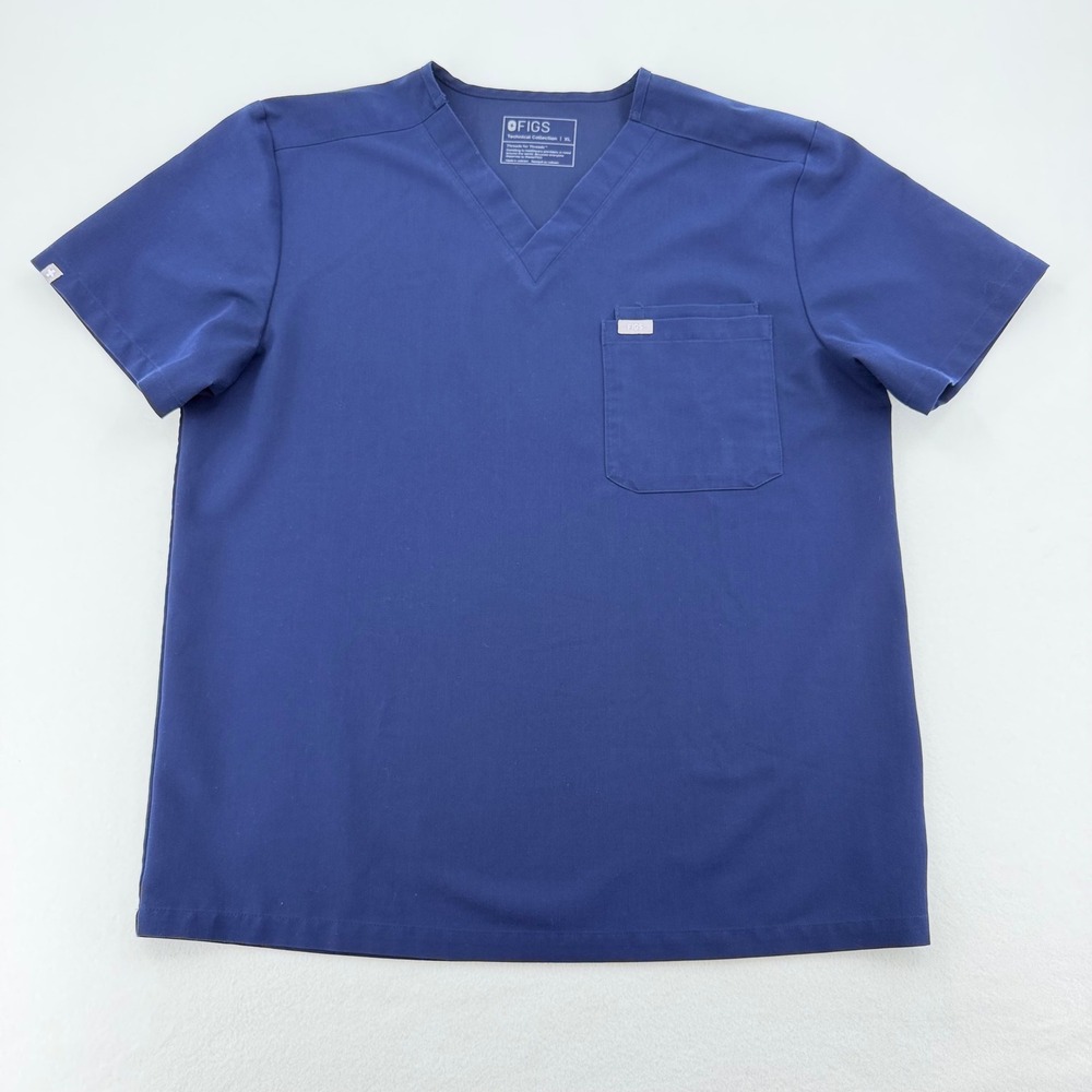 FIGS Leon Scrub Top Mens XL Navy Blue V-Neck Short Sleeve Excellent